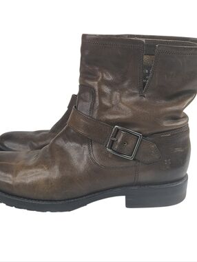 Frye Natalie Short Engineer Boots Brown Leather With Buckle Women's Size 10B